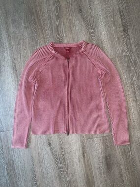 Sundance Ribbed Zip-Front red Pink Cardigan 100% cotton sweater casual xl